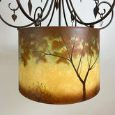 International Ironware Chandelier with Hand Painted Paper Shade with Tree Scape